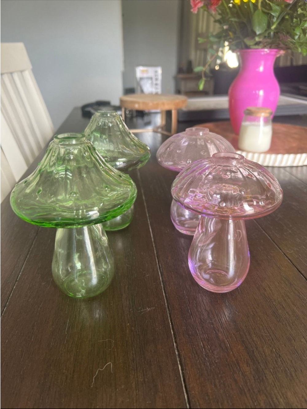 Glass Mushroom Décor Set - Pink & Green